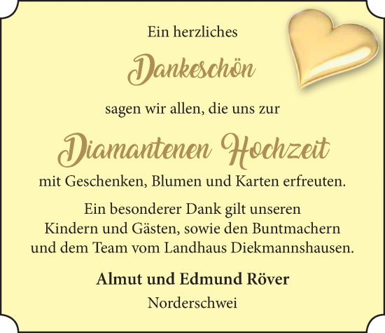 Hochzeitsanzeige von Almut Röver von NWZ