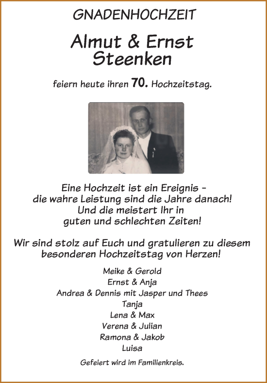 Hochzeitsanzeige von Almut Steenken von NWZ