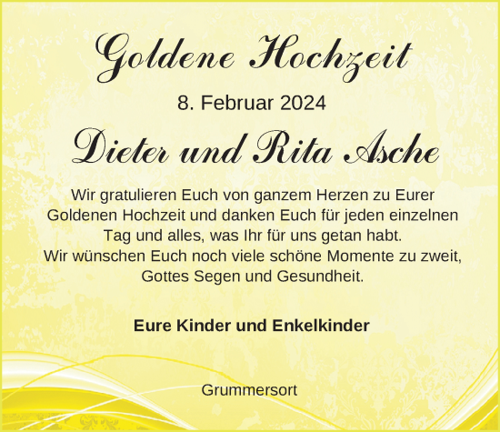 Hochzeitsanzeige von Dieter Asche von NWZ