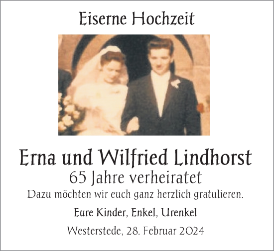 Hochzeitsanzeige von Erna Lindhorst von NWZ