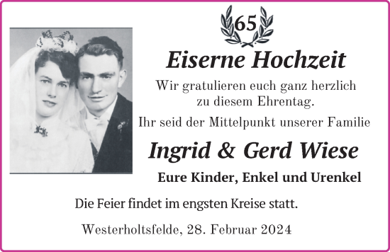 Hochzeitsanzeige von Ingrid Wiese von NWZ