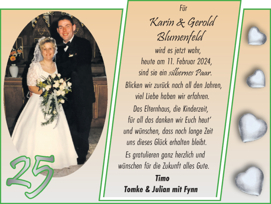 Hochzeitsanzeige von Karin Blumenfeld von NWZ