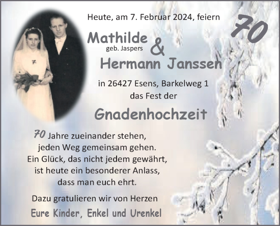 Hochzeitsanzeige von Mathilde Janssen von BM