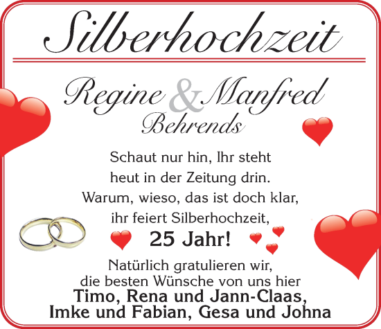 Hochzeitsanzeige von Regine Behrends von BM