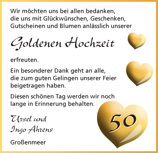 Hochzeitsanzeige von Ursel  Ahrens von NWZ