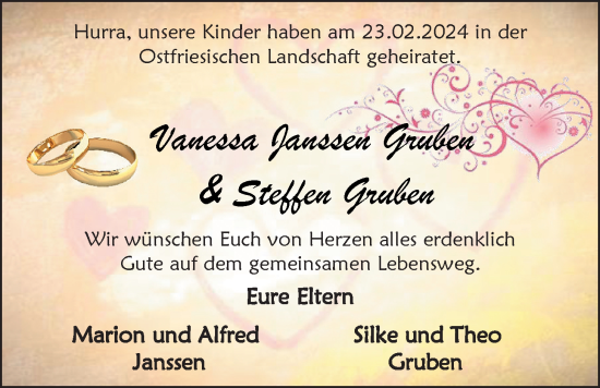 Hochzeitsanzeige von Vanessa Janssen Gruben von EZ