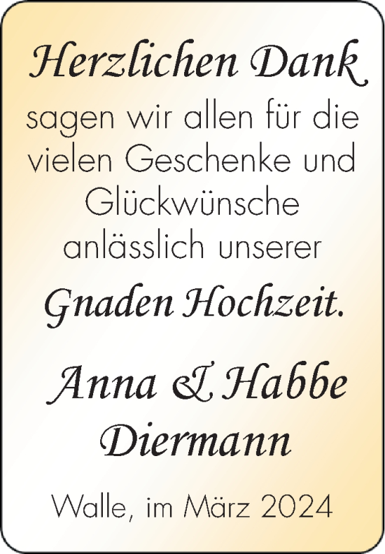 Hochzeitsanzeige von Anna Diermann von EZ