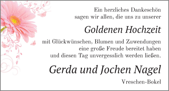 Hochzeitsanzeige von Gerda Nagel von NWZ