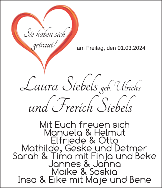 Hochzeitsanzeige von Laura Siebels von EZ