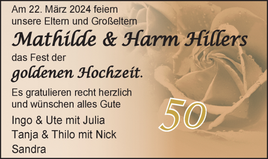Hochzeitsanzeige von Matthilde Hillers von EZ