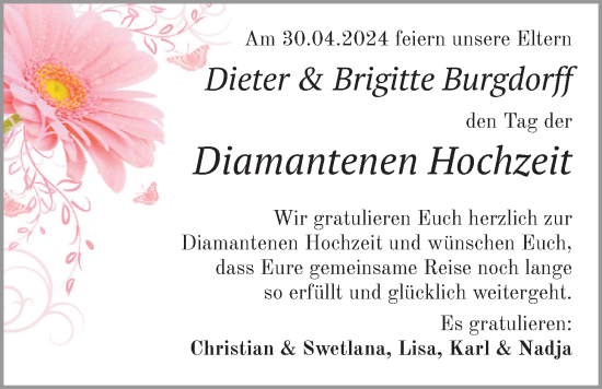 Hochzeitsanzeige von Dieter Burgdorff von BM