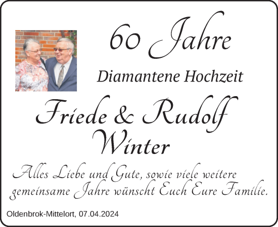 Hochzeitsanzeige von Friede Winter von NWZ