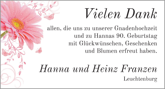 Hochzeitsanzeige von Hanna Franzen von NWZ