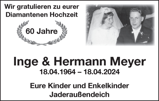 Hochzeitsanzeige von Inge Meyer von NWZ