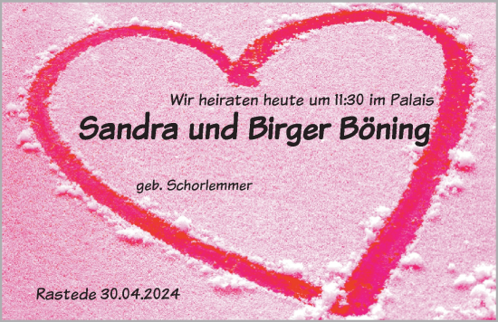 Hochzeitsanzeige von Sandra Böning von BM