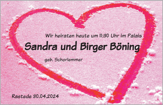 Hochzeitsanzeige von Sandra Böning von NWZ