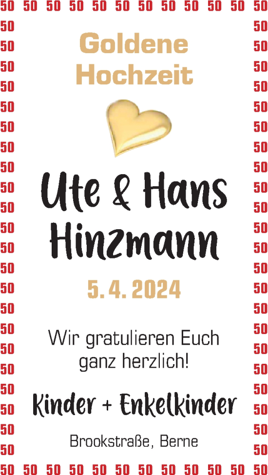 Hochzeitsanzeige von Ute Hinzmann von NWZ