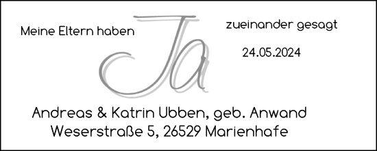 Hochzeitsanzeige von Andreas Ubben von EZ