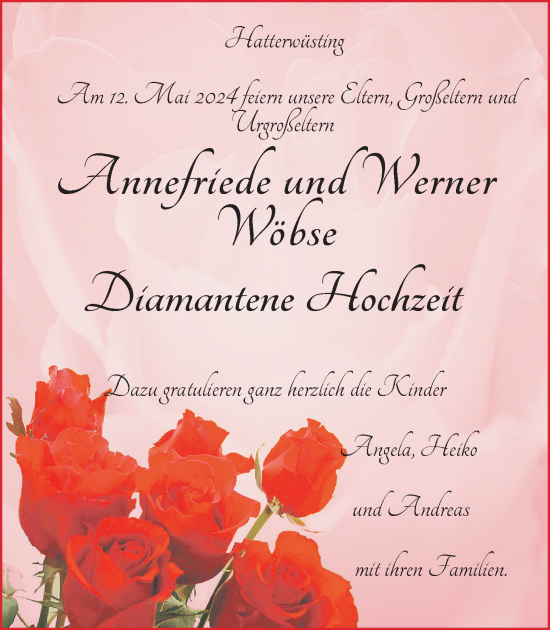 Hochzeitsanzeige von Annefriede Wöbse von NWZ