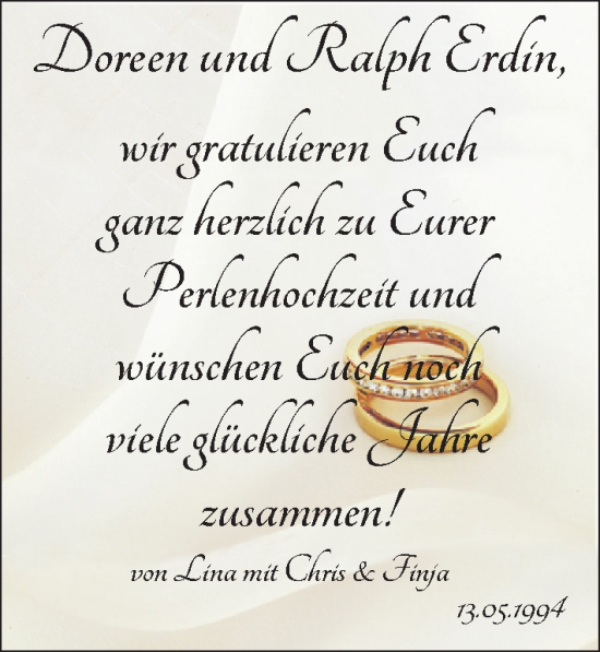 Hochzeitsanzeige von Doreen Erdin von BM