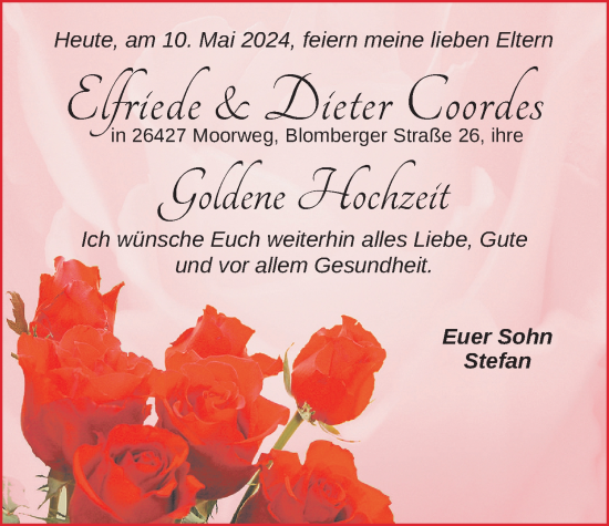 Hochzeitsanzeige von Elfriede Coordes von BM