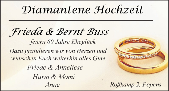 Hochzeitsanzeige von Frieda Buss von EZ
