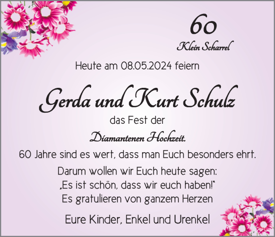 Hochzeitsanzeige von Gerda Schulz von NWZ