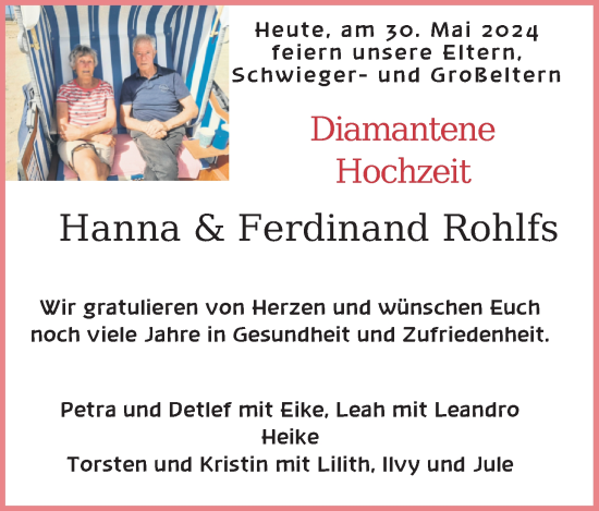 Hochzeitsanzeige von Hanna Rohlfs von BM