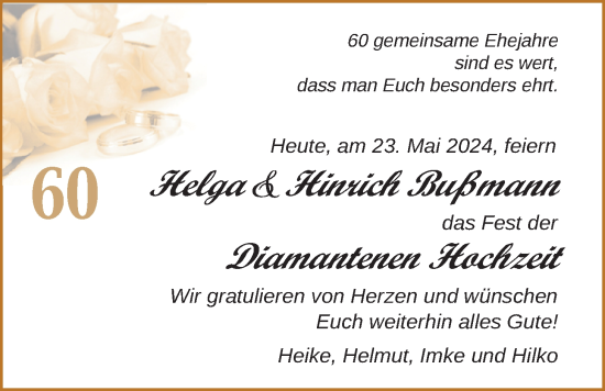Hochzeitsanzeige von Helga Bußmann von BM