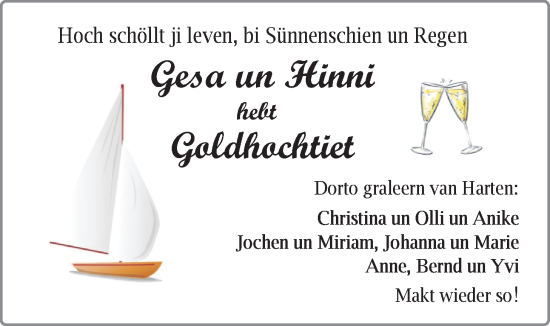 Hochzeitsanzeige von Hinni spies von BM