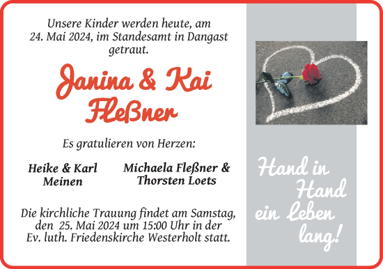 Hochzeitsanzeige von Janina Fleßner von BM