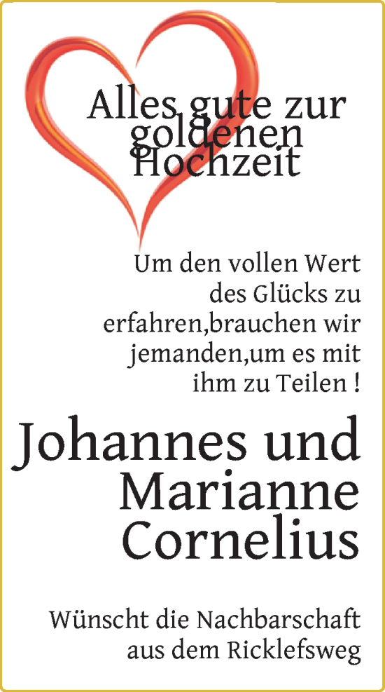 Hochzeitsanzeige von Johannes Cornelius von BM