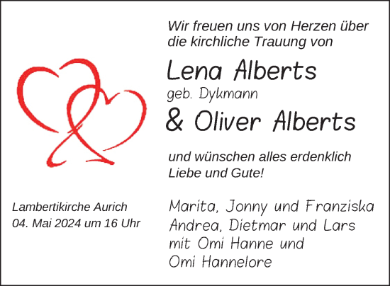 Hochzeitsanzeige von Lena Alberts von EZ