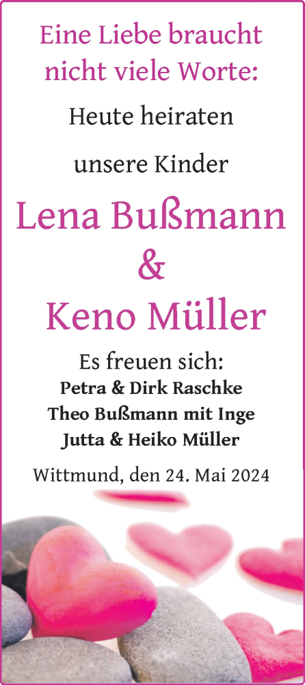 Hochzeitsanzeige von Lena Bußmann von BM