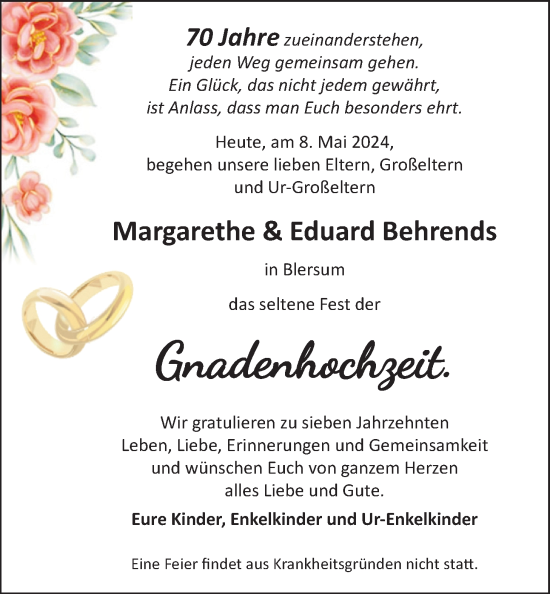 Hochzeitsanzeige von Margarethe Behrends von BM