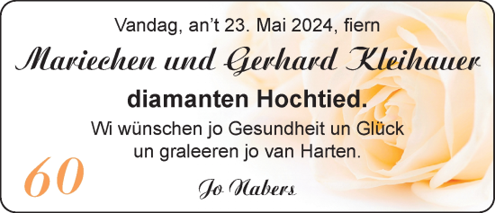 Hochzeitsanzeige von Mariechen Kleihauer von BM