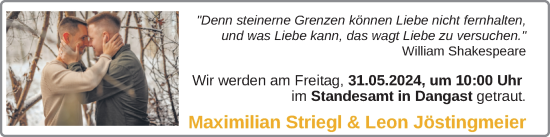 Hochzeitsanzeige von Maximilian Striegl von BM