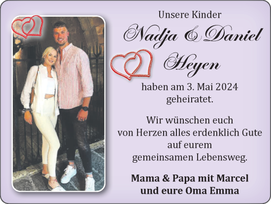 Hochzeitsanzeige von Nadja Heyen von EZ