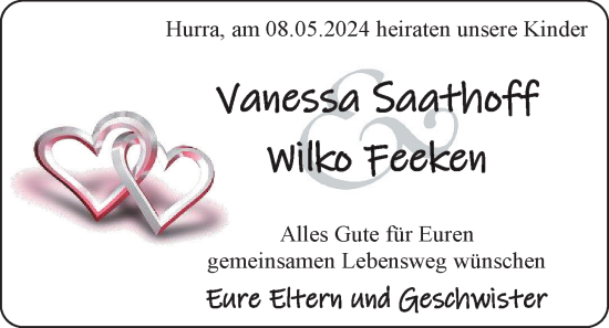 Hochzeitsanzeige von Vannessa Saathoff von EZ