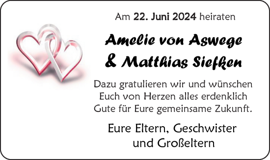 Hochzeitsanzeige von Amelie von Aswege von EZ