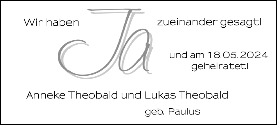 Hochzeitsanzeige von Anneke Theobald von NWZ