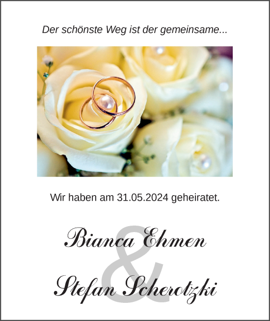 Hochzeitsanzeige von Bianca Ehmen von NWZ