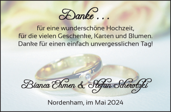 Hochzeitsanzeige von Bianca Ehmen von NWZ
