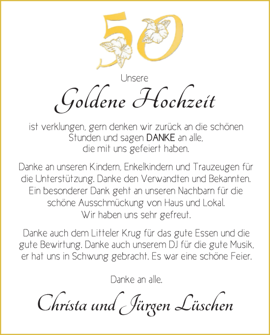 Hochzeitsanzeige von Christa Lüschen von NWZ