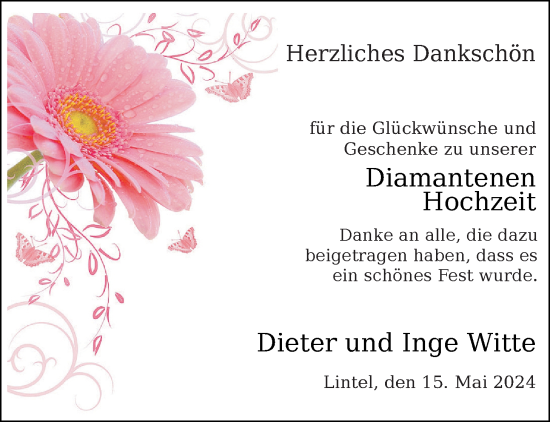 Hochzeitsanzeige von Dieter Witte von NWZ