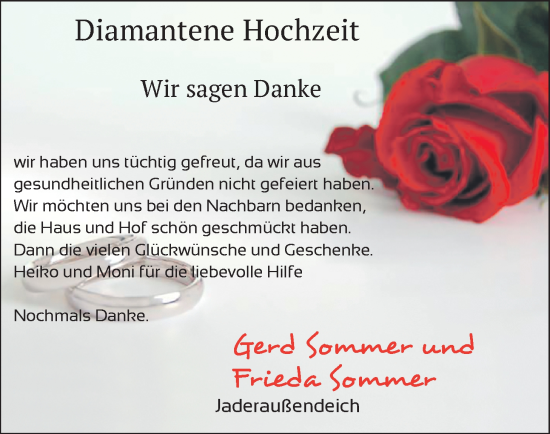 Hochzeitsanzeige von Frieda Sommer von NWZ