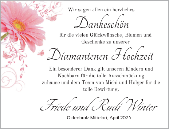 Hochzeitsanzeige von Friede Winter von NWZ