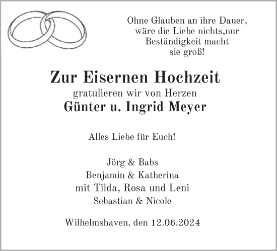 Hochzeitsanzeige von Günter Meyer von BM