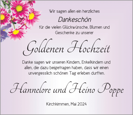 Hochzeitsanzeige von Hannelore Poppe von NWZ