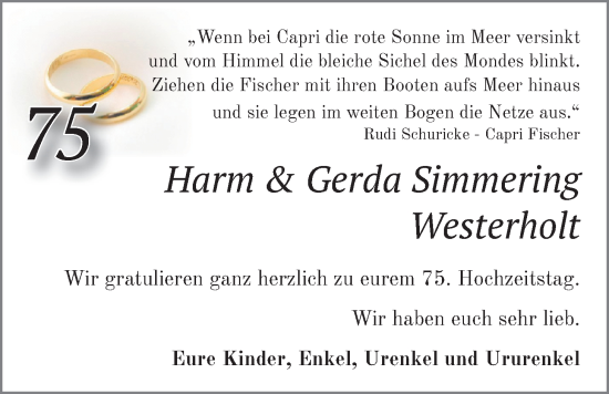 Hochzeitsanzeige von Harm Simmering von BM